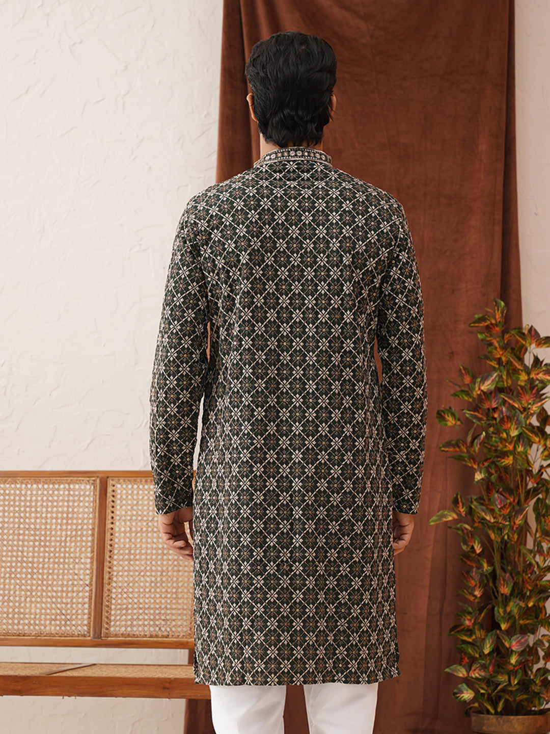 Embroidered Kurtas For Men ( KO 5127Olive )