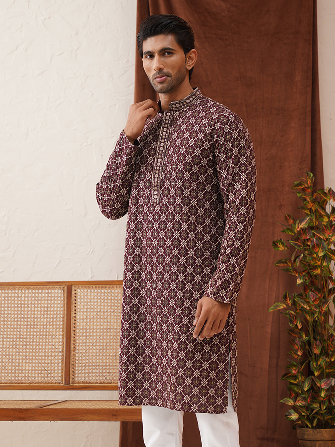 Embroidered Kurtas For Men ( KO 5127Purple )