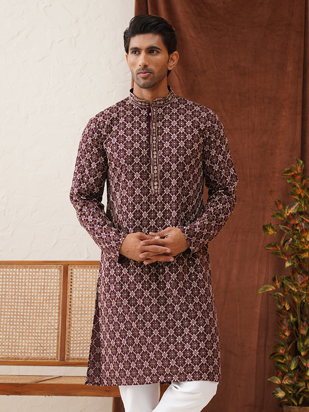 Embroidered Kurtas For Men ( KO 5127Purple )
