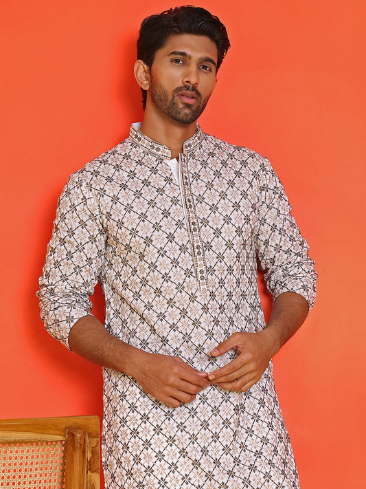 Embroidered Kurtas  For Men ( KO 5127 White )