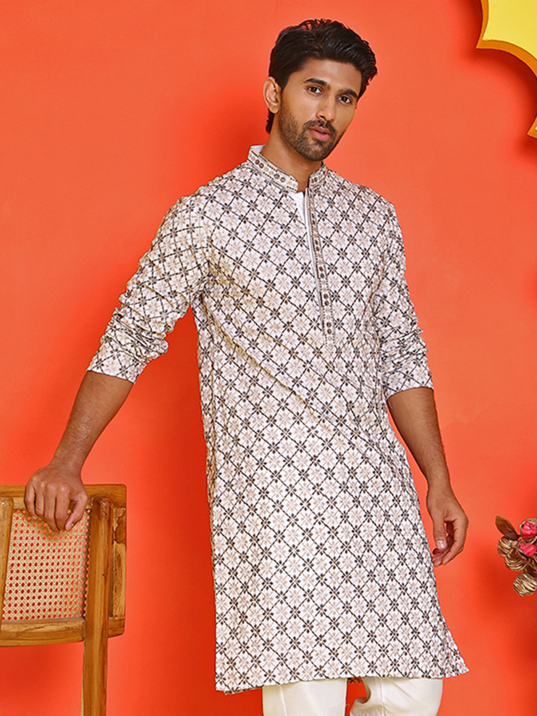 Embroidered Kurtas  For Men ( KO 5127 White )
