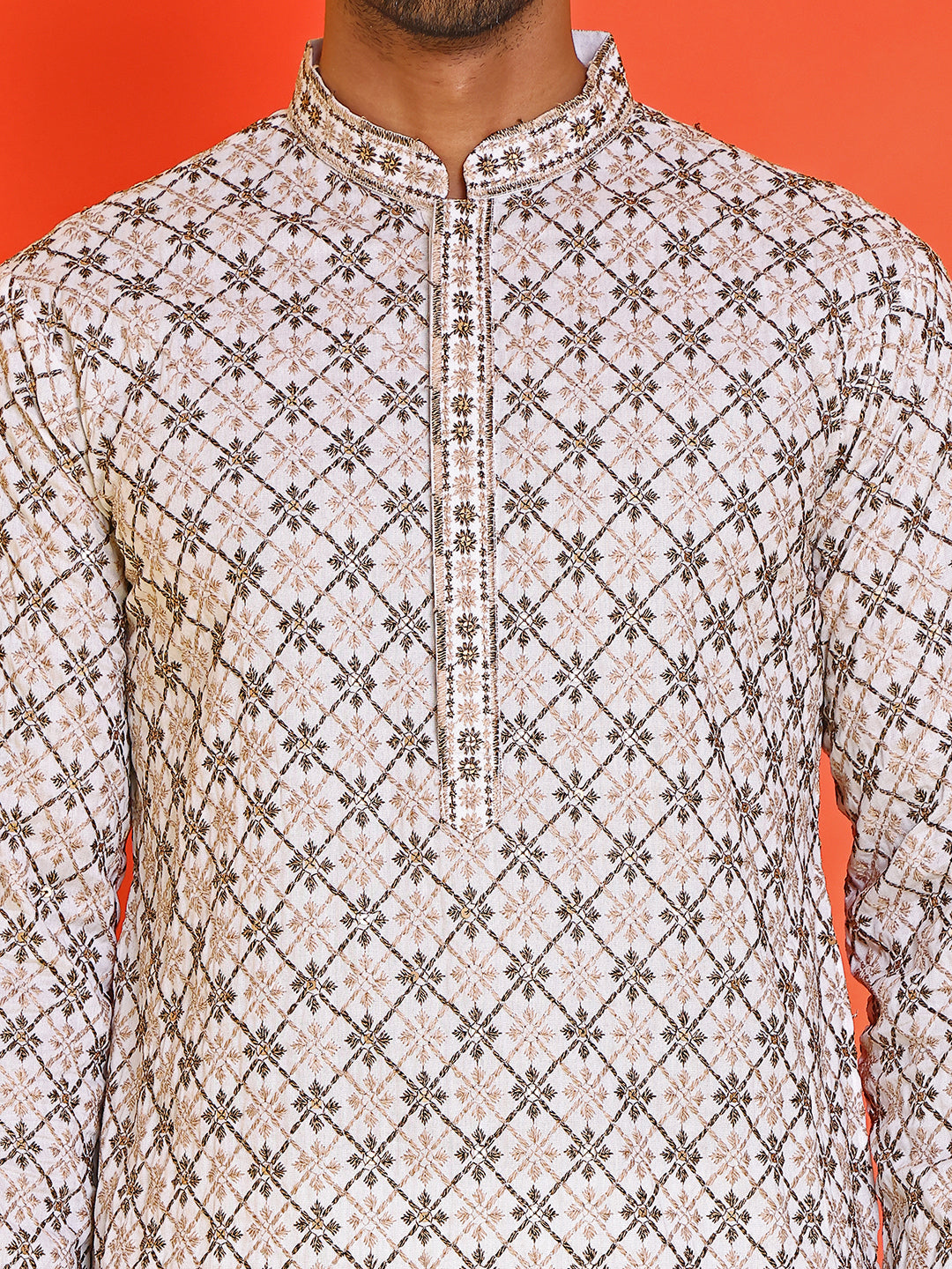 Embroidered Kurtas  For Men ( KO 5127 White )