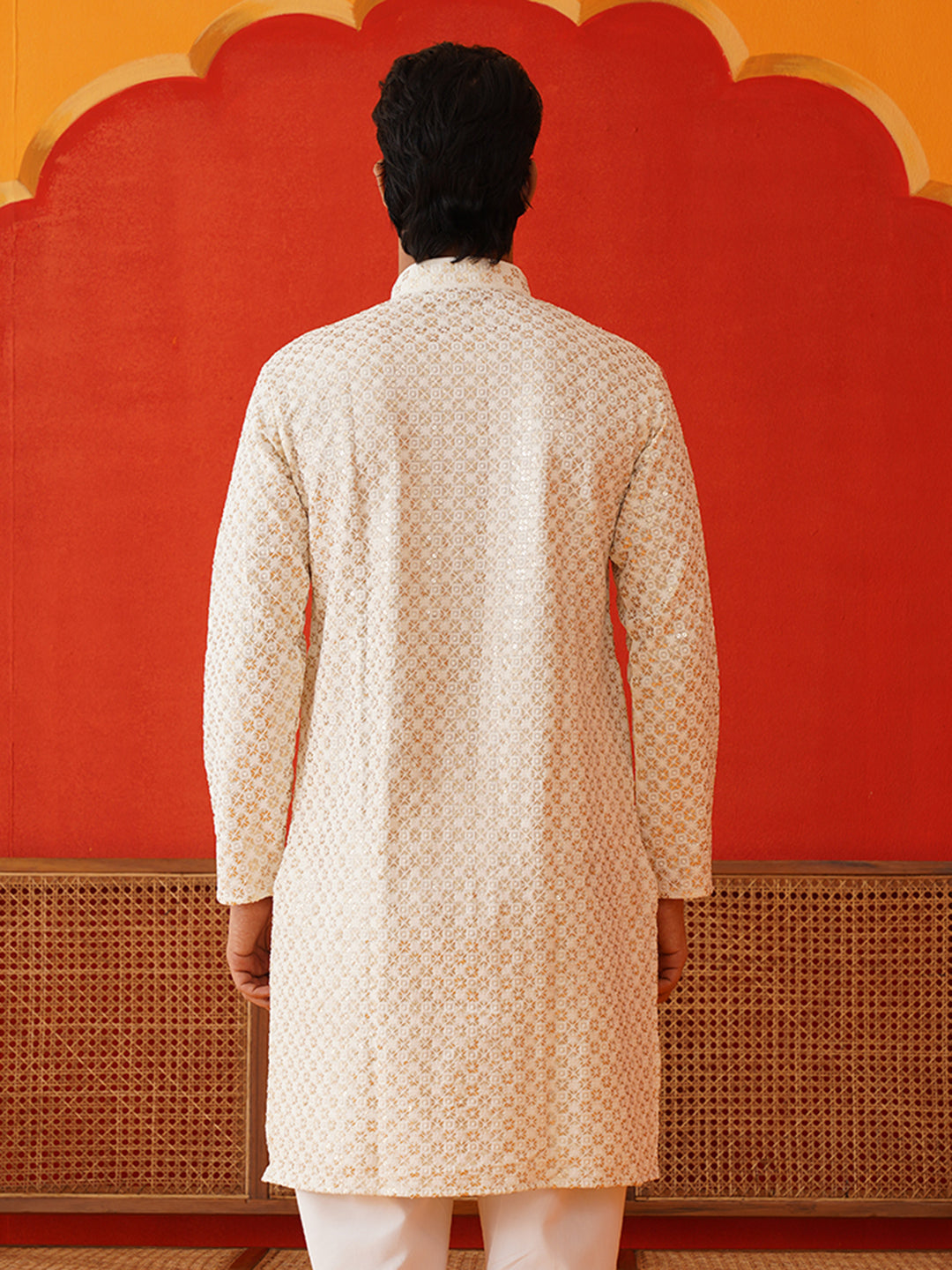 Sequins & Embroidered Kurtas For Men ( KO 5128Cream )