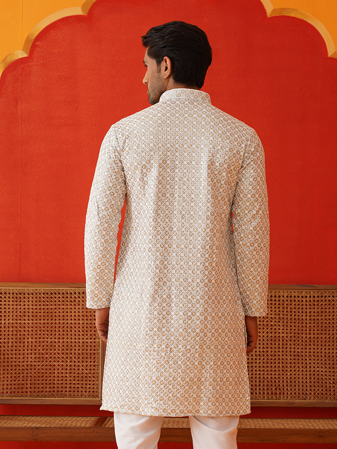 Sequins & Embroidered Kurtas For Men ( KO 5128Grey )