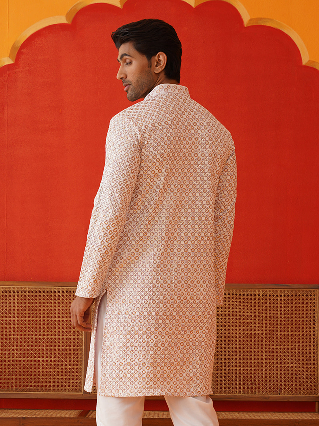 Sequins & Embroidered Kurtas For Men ( KO 5128Pink )