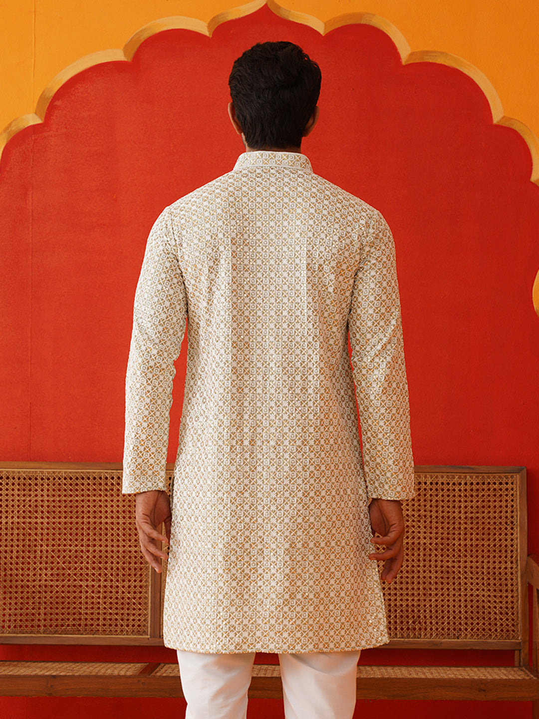 Sequins & Embroidered Kurtas For Men ( KO 5128Pista )