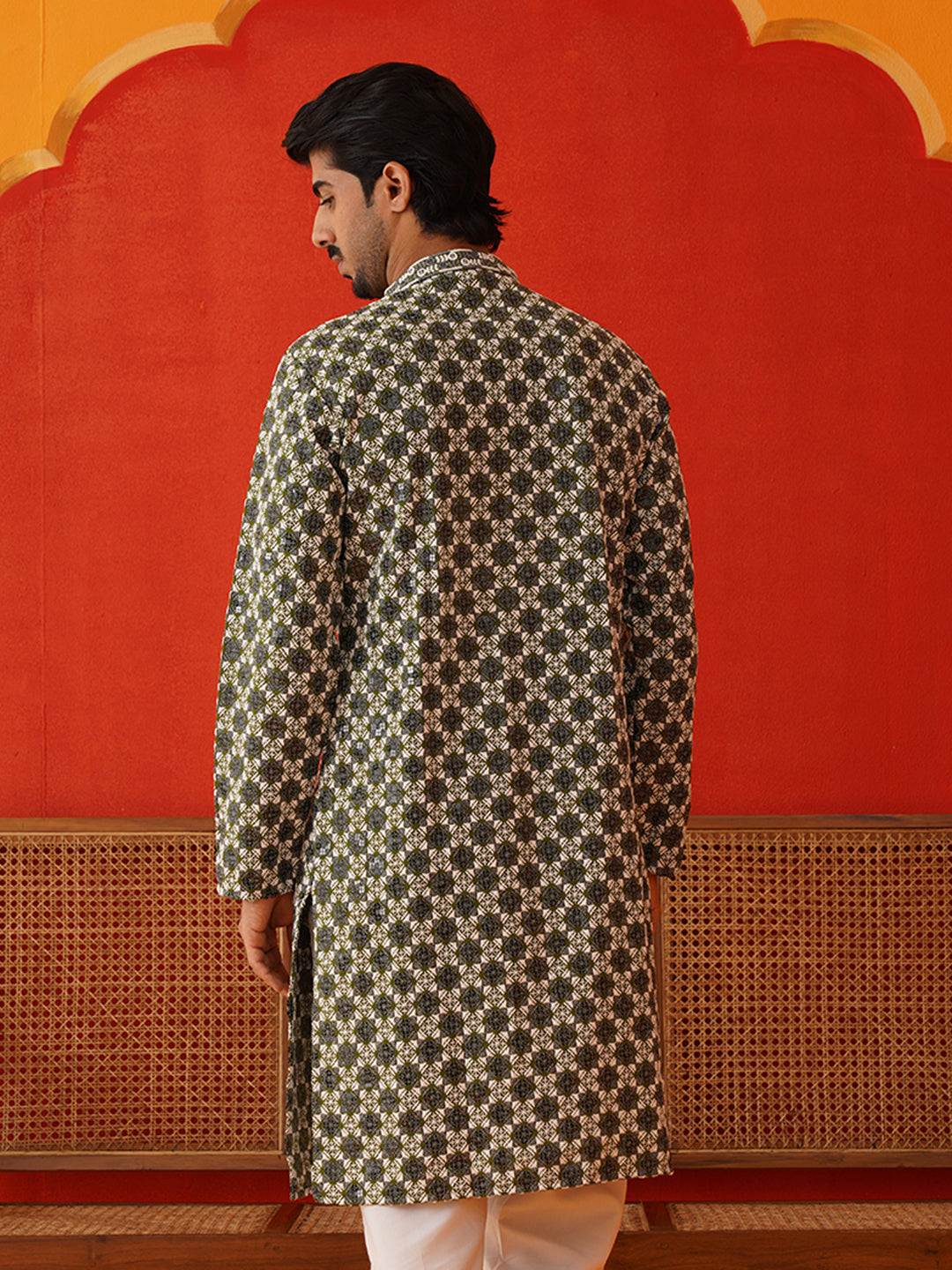 Viscose Embroidered Kurtas For Men ( KO 5129Olive )