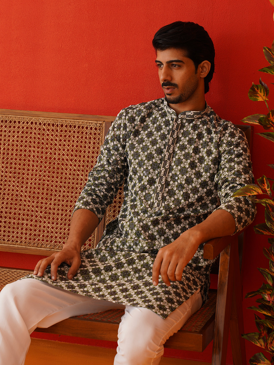 Viscose Embroidered Kurtas For Men ( KO 5129Olive )