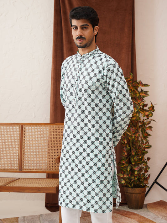 Viscose Embroidered Kurtas For Men ( KO 5129Sky )
