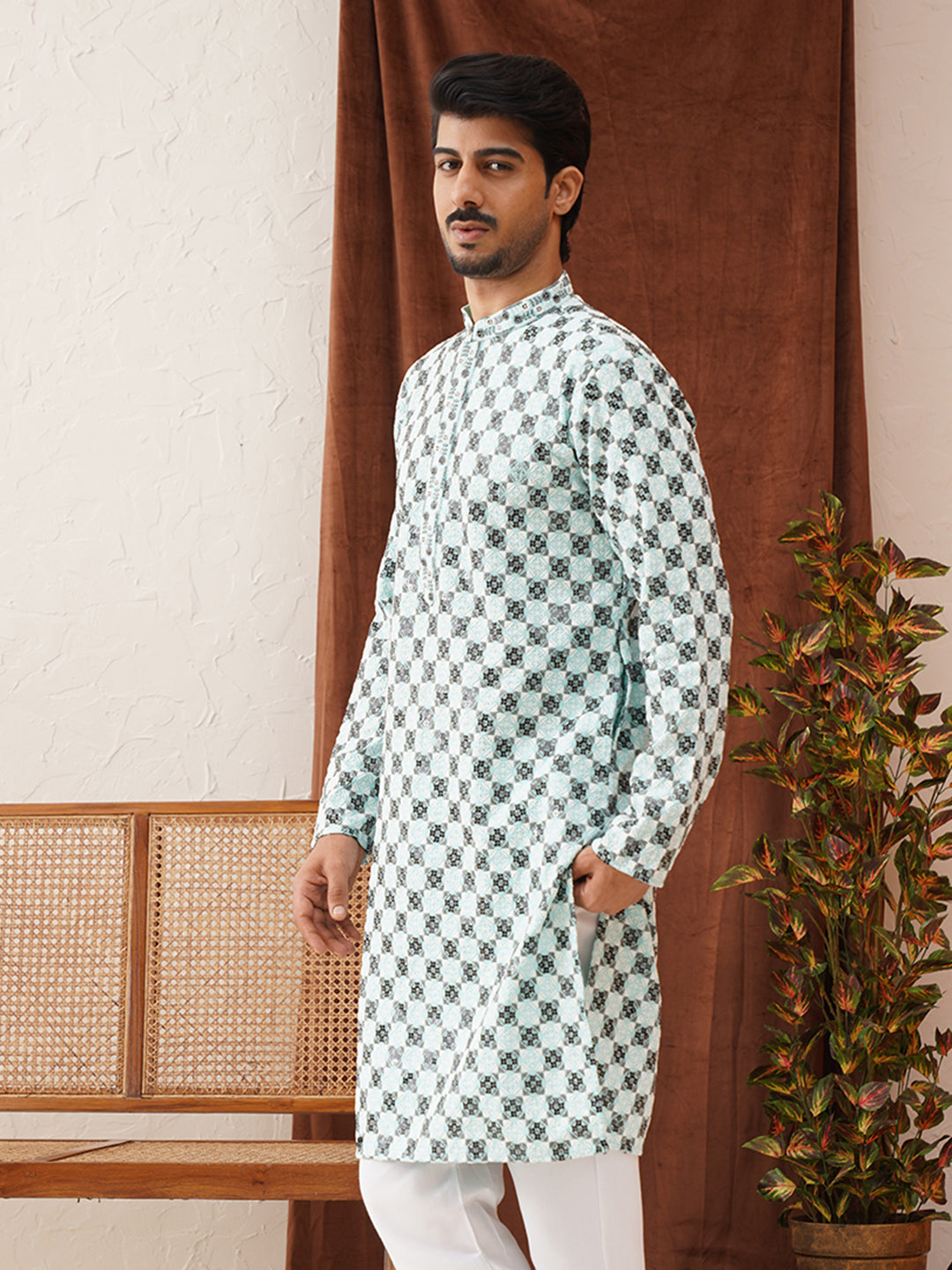 Viscose Embroidered Kurtas For Men ( KO 5129Sky )