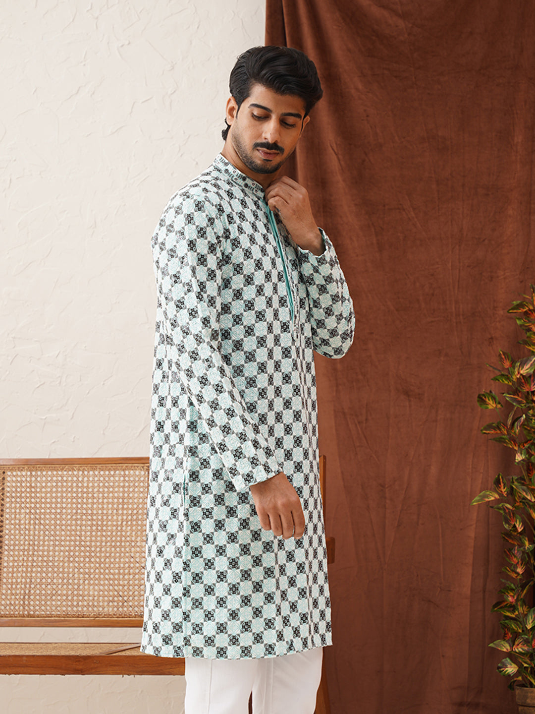 Viscose Embroidered Kurtas For Men ( KO 5129Sky )