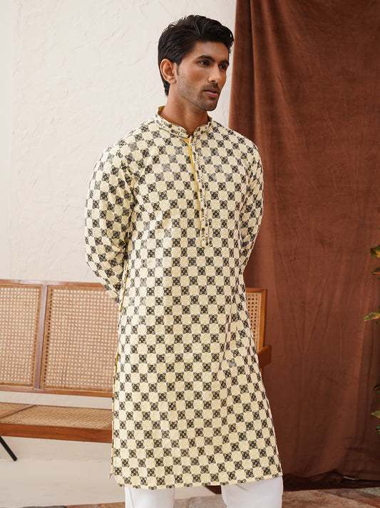 Viscose Embroidered Kurtas For Men ( KO 5129Yellow )