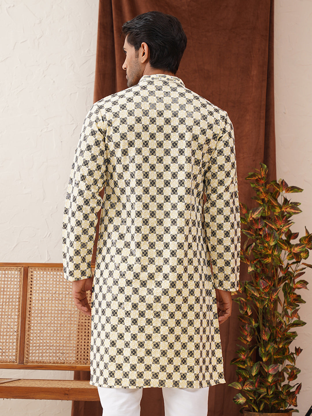 Viscose Embroidered Kurtas For Men ( KO 5129Yellow )