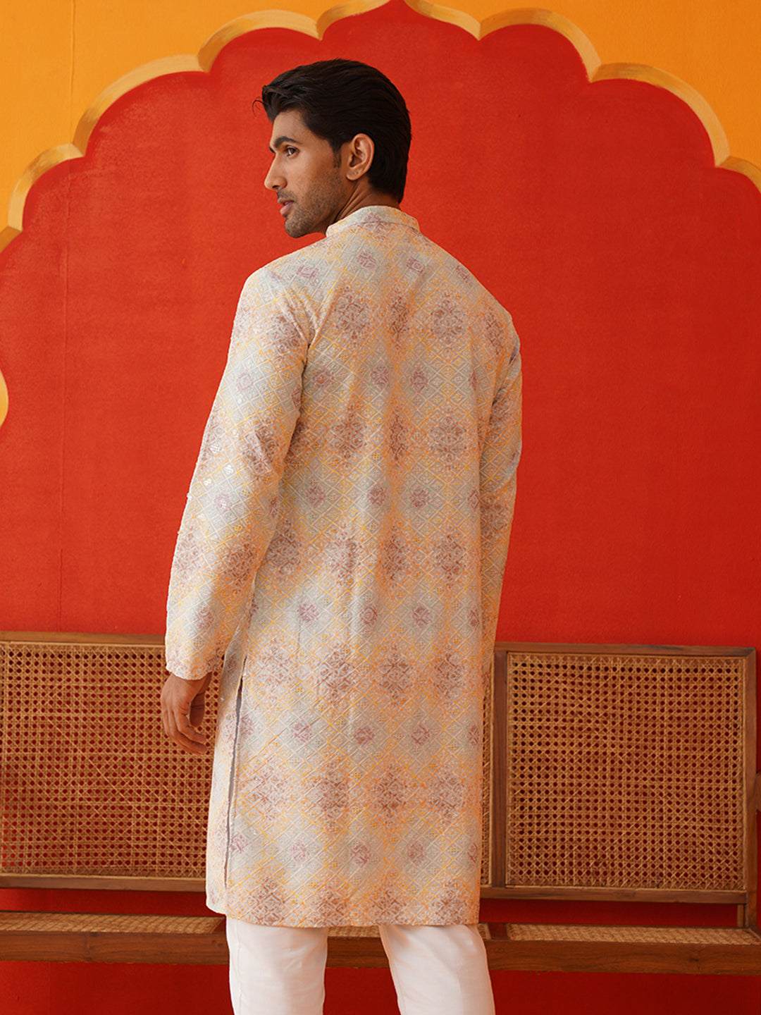 Embroidered Staight Kurtas For Men ( KO 5130Grey )