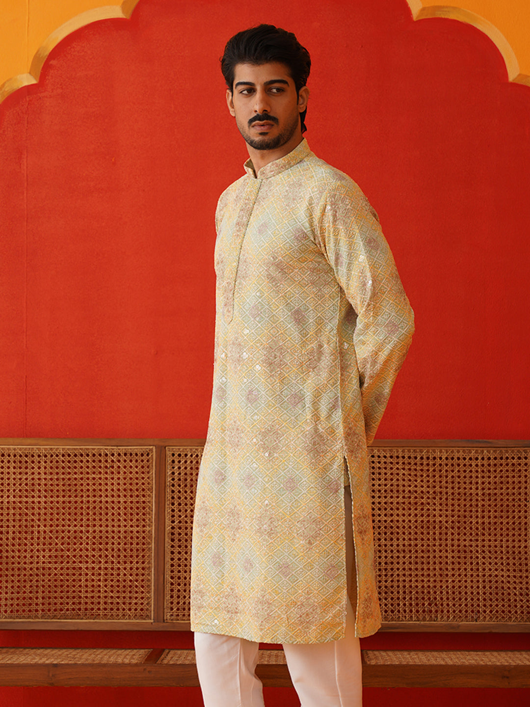 Embroidered Staight Kurtas For Men ( KO 5130Pista )
