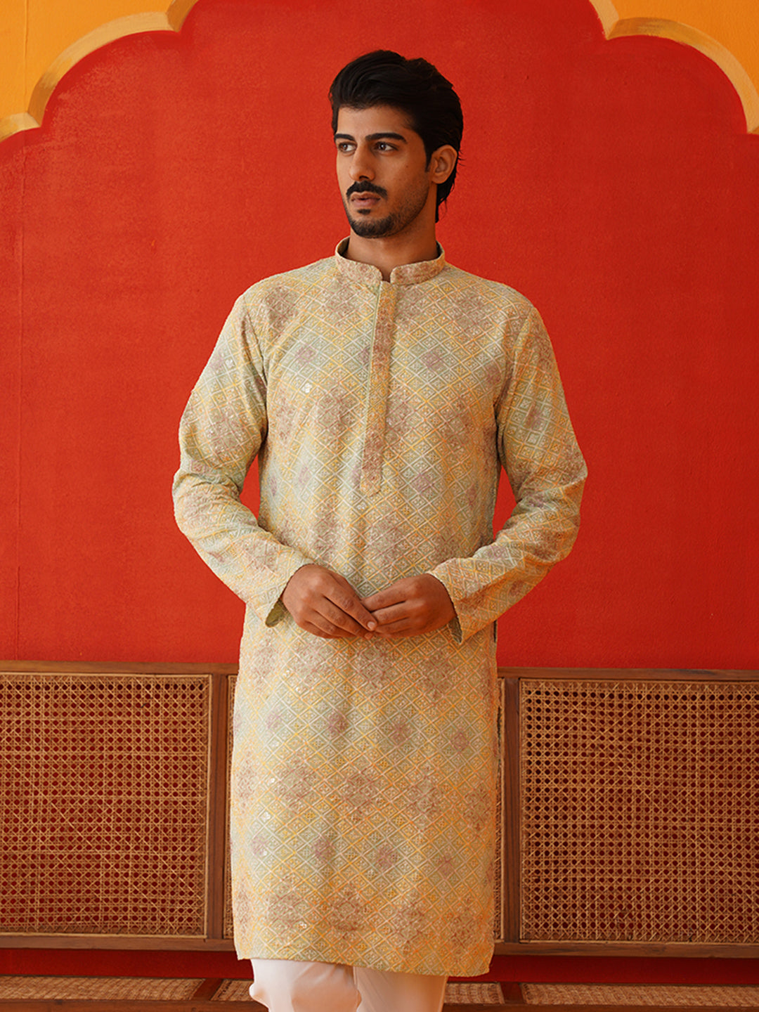 Embroidered Staight Kurtas For Men ( KO 5130Pista )