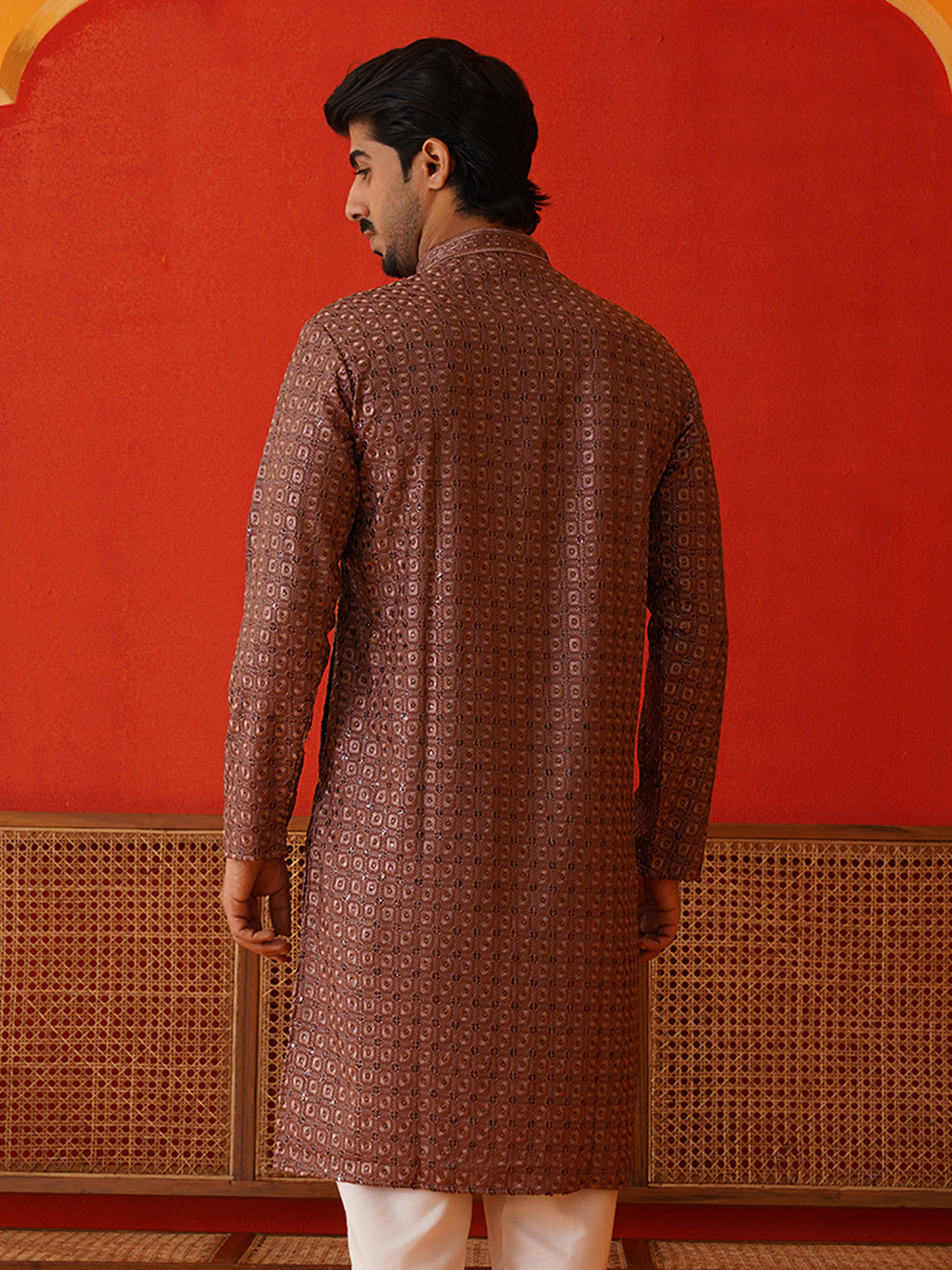 Embroidered Chikankari and Sequence Kurtas For Men ( KO 5131Rust )