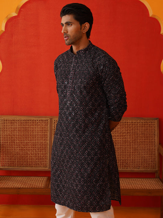 Embroidered Viscose Kurtas For Men ( KO 5132Grey )