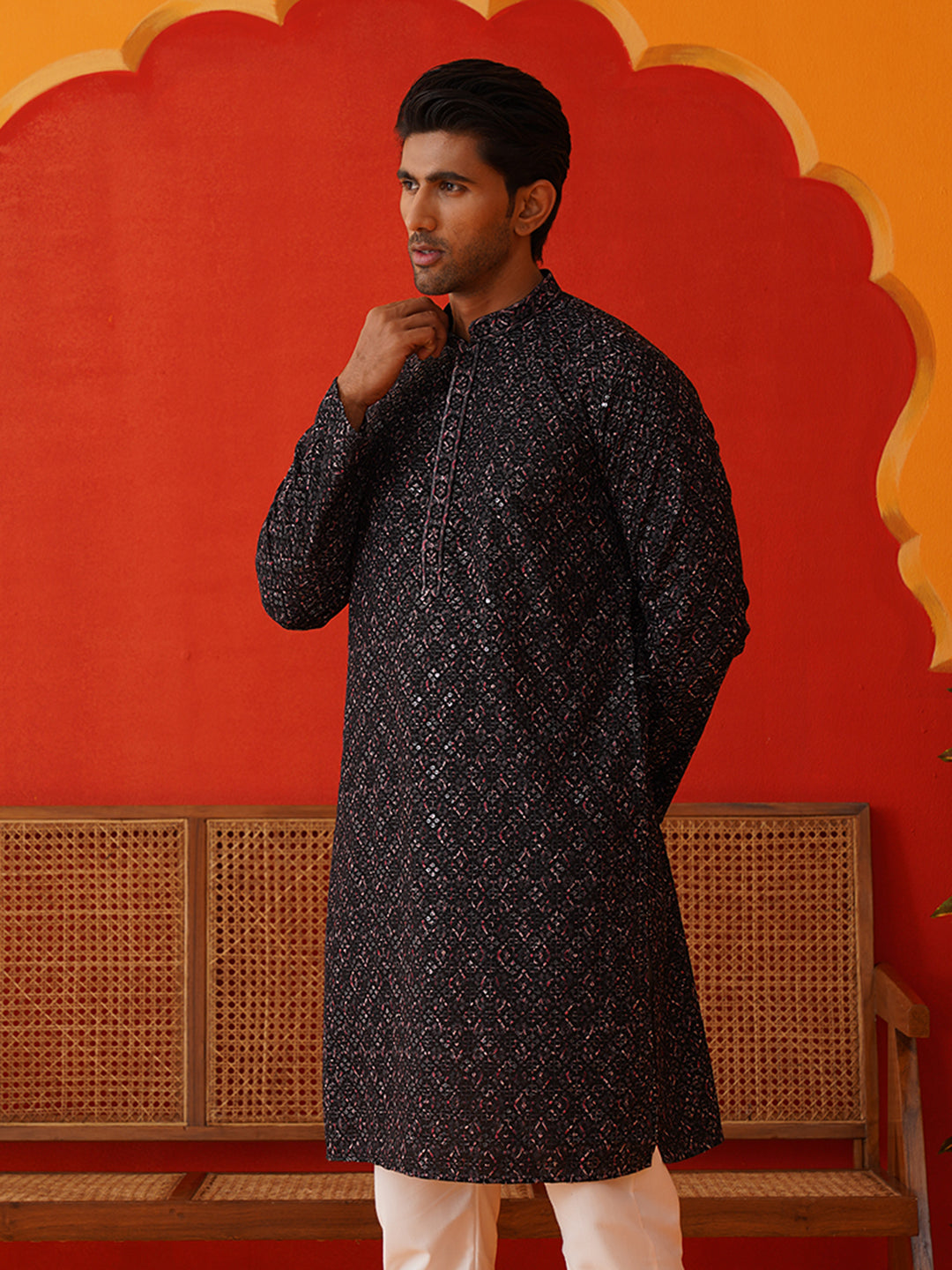 Embroidered Viscose Kurtas For Men ( KO 5132Grey )
