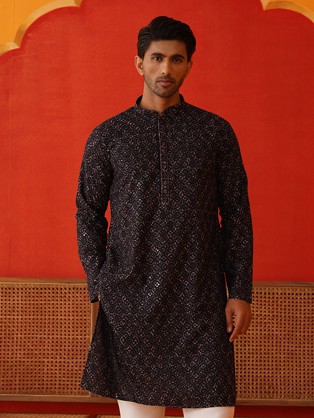 Embroidered Viscose Kurtas For Men ( KO 5132Grey )