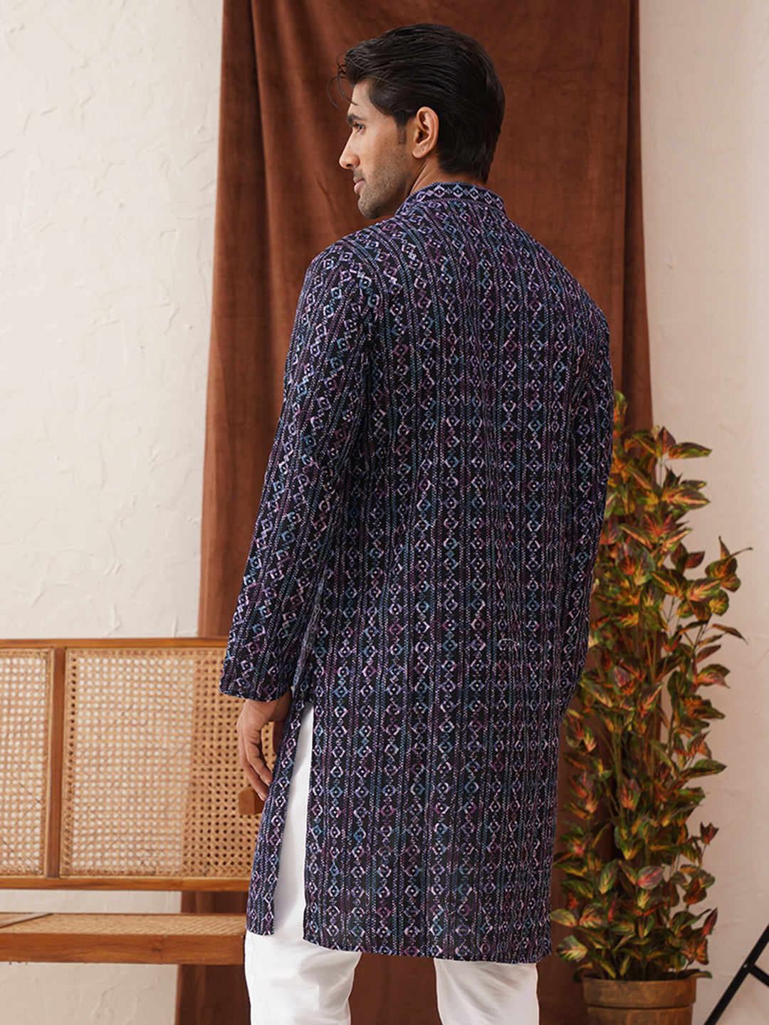 Embroidered Viscose Kurtas For Men ( KO 5133Navy )