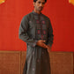 Men Grey Floral Embroidered Kurtas ( KO 5134Dark-Grey )