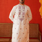 Men White Floral Embroidered Kurtas ( KO 5134White )