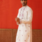 Men White Floral Embroidered Kurtas ( KO 5134White )