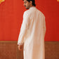 Men White Floral Embroidered Kurtas ( KO 5134White )