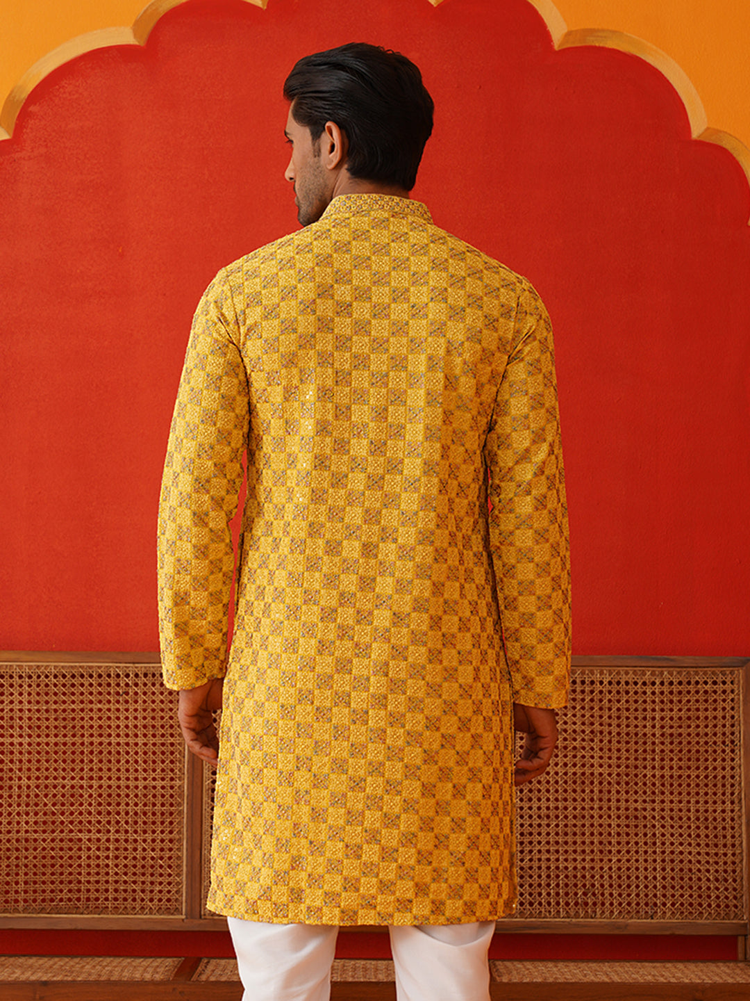 Embroidered Staight Kurtas For Men ( KO 5135Mustard )
