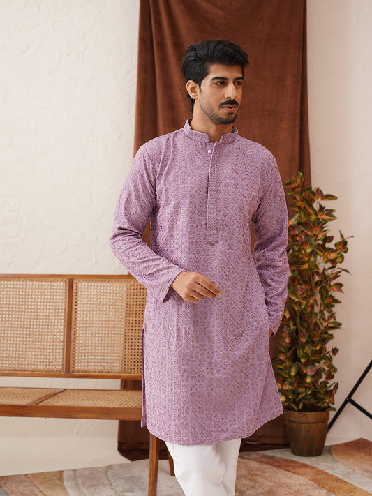 Embroidered Staight Kurtas For Men ( KO 5135Purple )