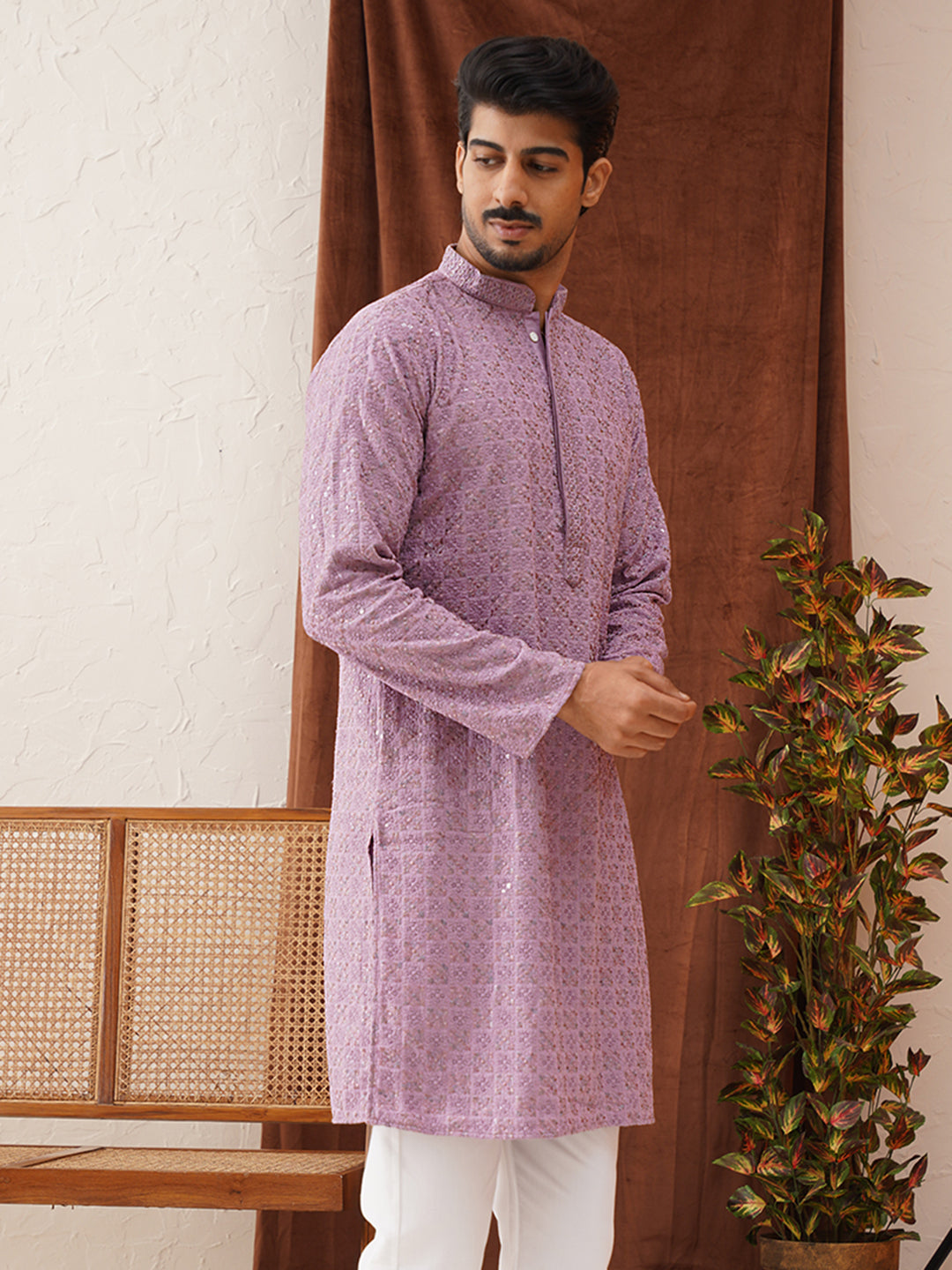 Embroidered Staight Kurtas For Men ( KO 5135Purple )