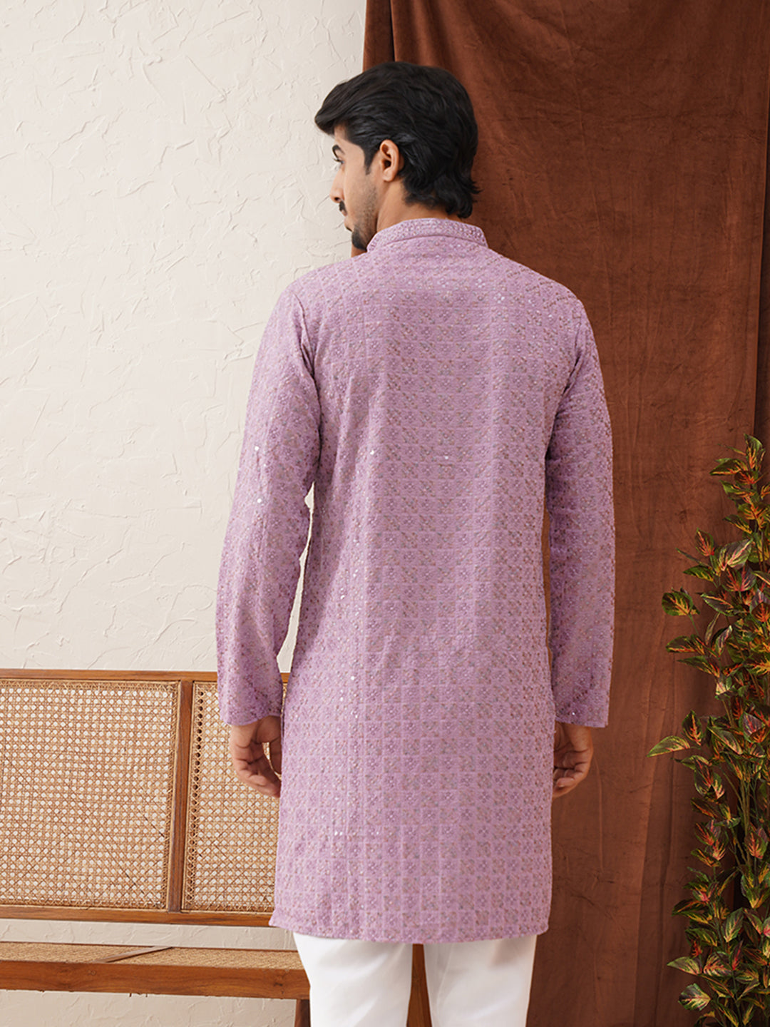 Embroidered Staight Kurtas For Men ( KO 5135Purple )