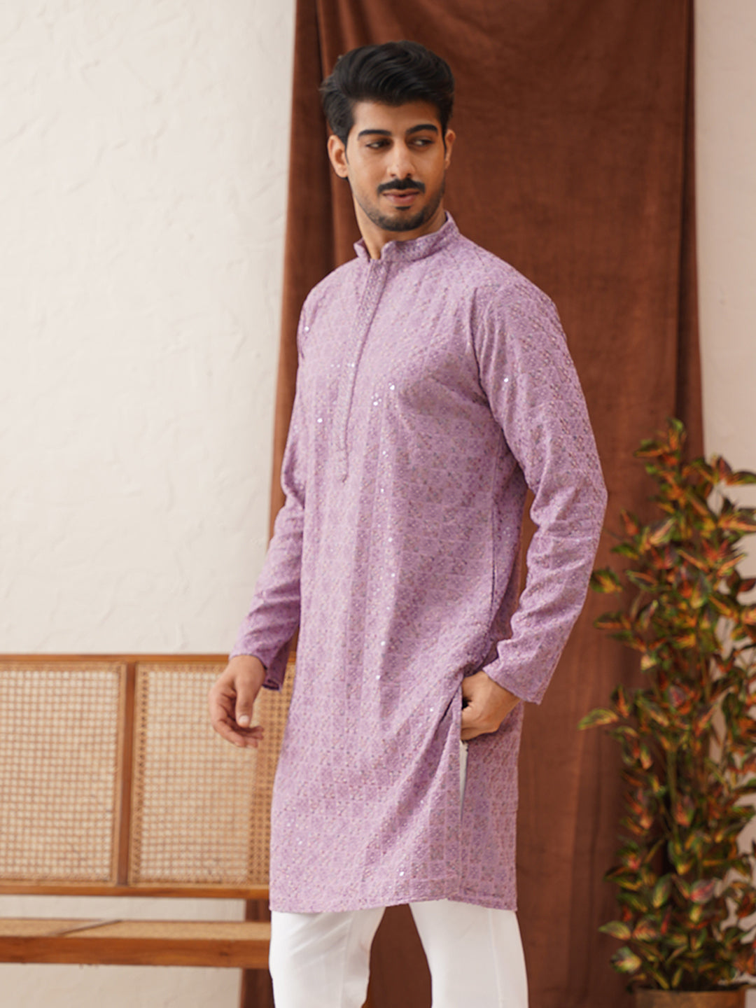 Embroidered Staight Kurtas For Men ( KO 5135Purple )