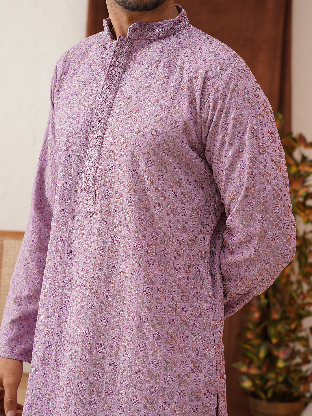 Embroidered Staight Kurtas For Men ( KO 5135Purple )