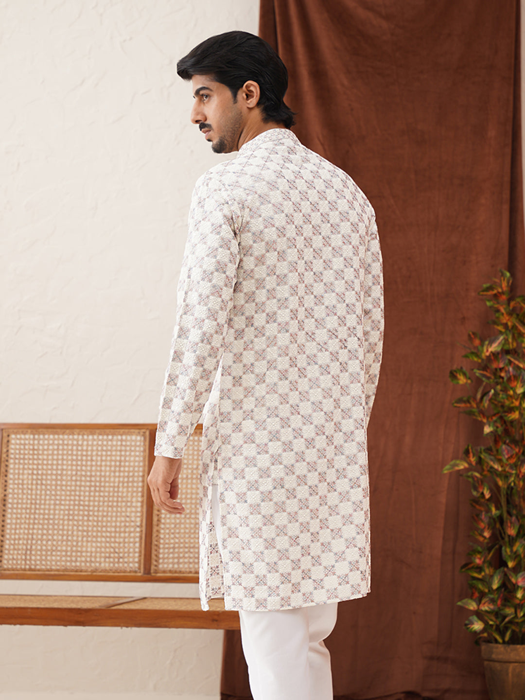 Embroidered Staight Kurtas For Men ( KO 5135White )