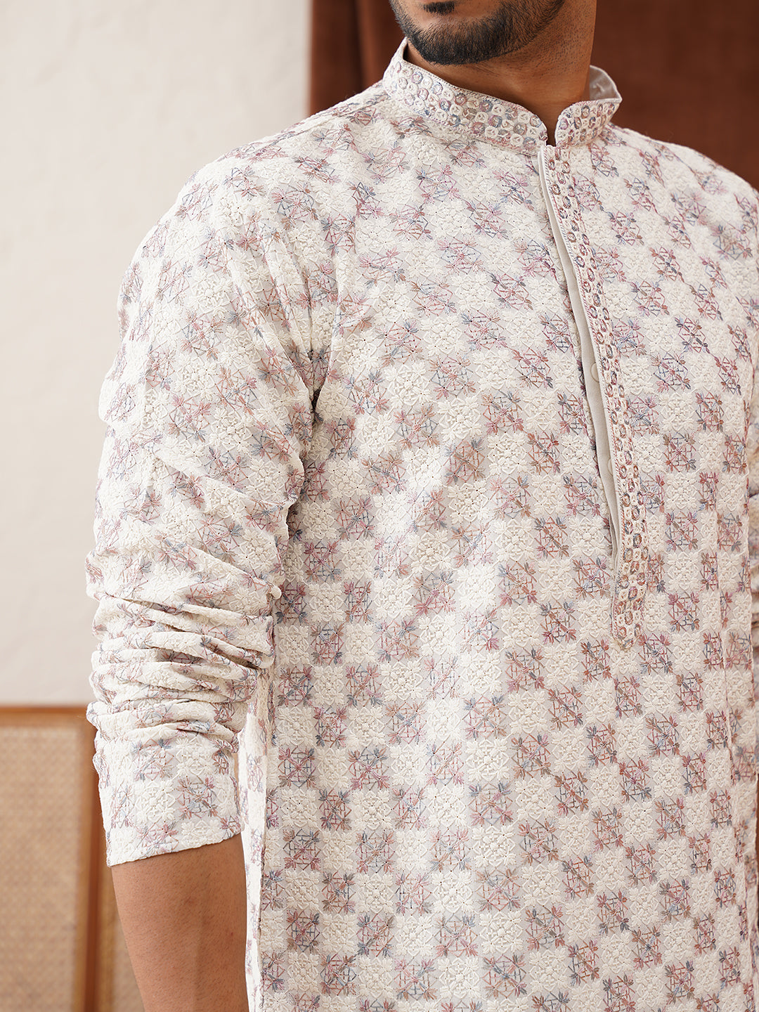 Embroidered Staight Kurtas For Men ( KO 5135White )