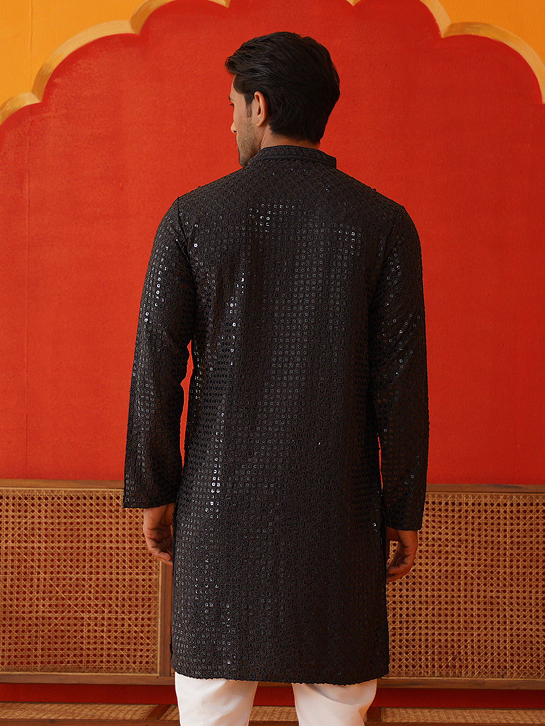 Men's Embroidered & Sequence Kurtas ( KO 5136Black )