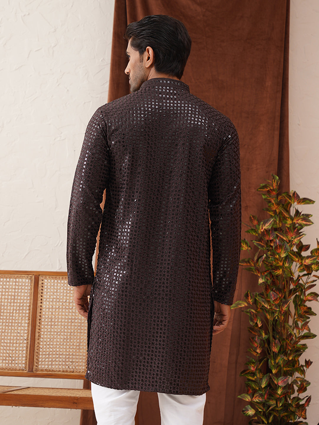 Men's Embroidered & Sequence Kurtas ( KO 5136Coffee )