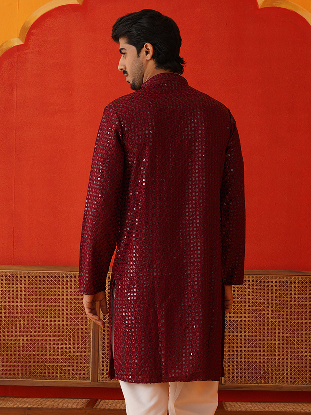 Men's Embroidered & Sequence Kurtas ( KO 5136Maroon )