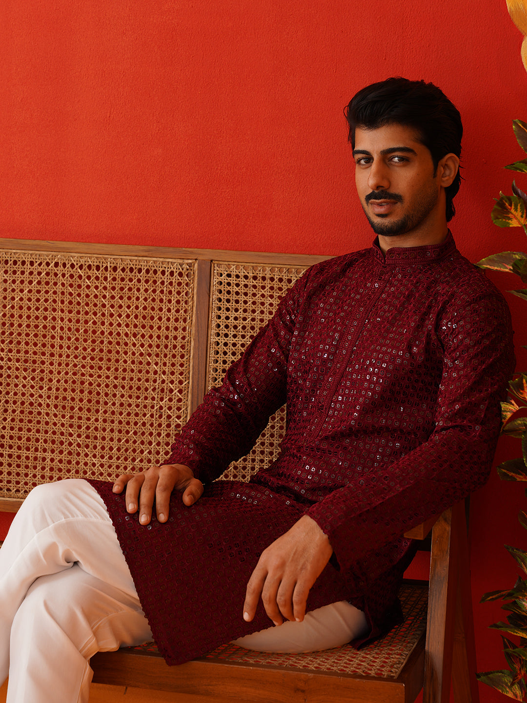 Men's Embroidered & Sequence Kurtas ( KO 5136Maroon )