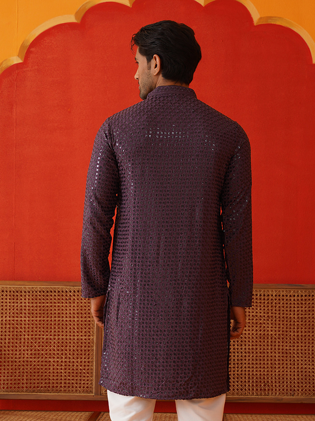 Men's Embroidered & Sequence Kurtas ( KO 5136Purple )