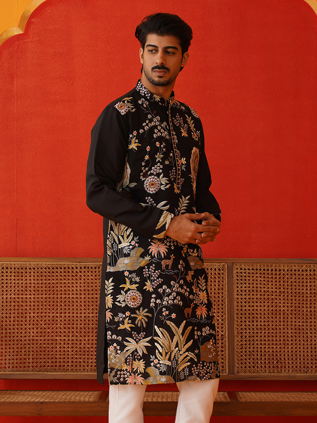 Floral Embroidered and Sequins Kurtas ( KO 5138Black )