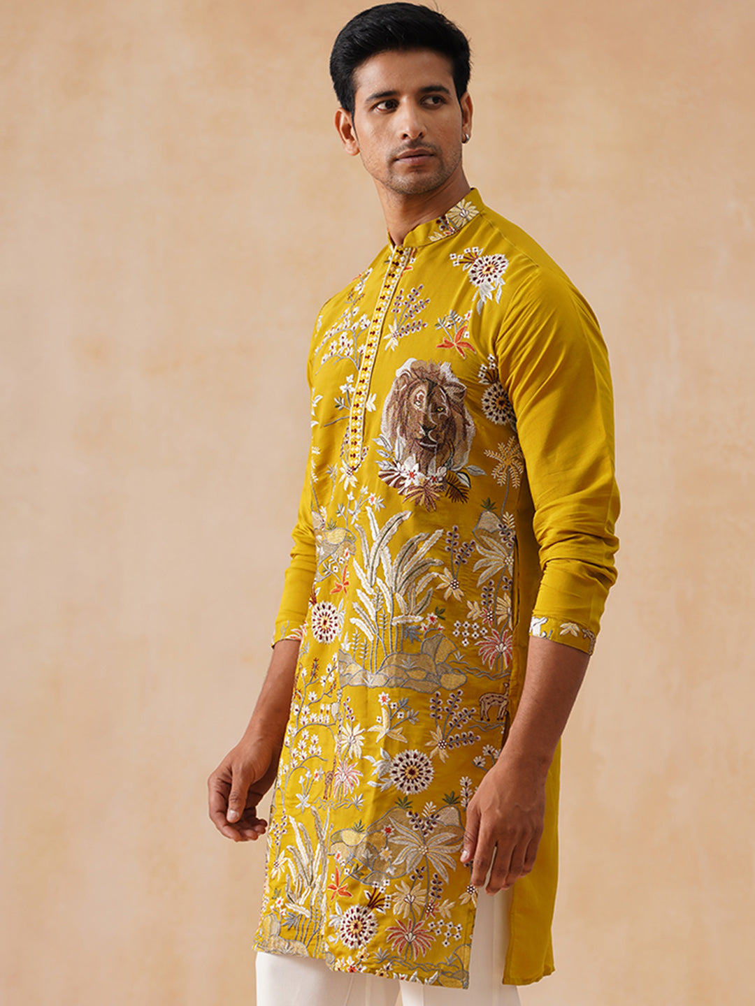 Floral Embroidered and Sequins Kurta (KO 5138 Mustard ) [FF] [L-7-8]
