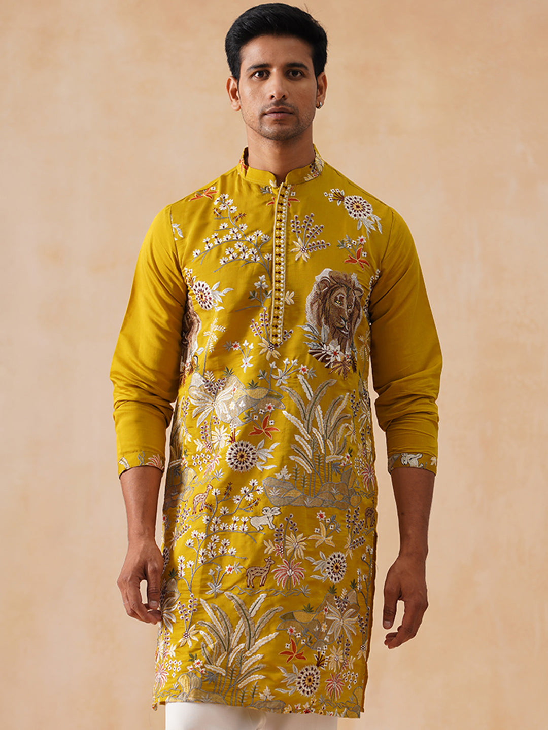 Floral Embroidered and Sequins Kurta (KO 5138 Mustard ) [FF] [L-7-8]