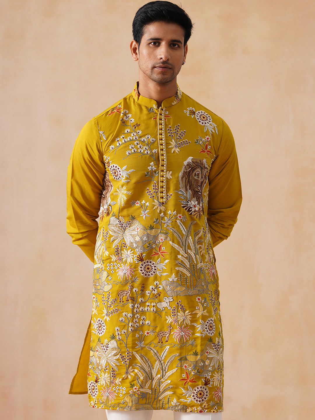 Floral Embroidered and Sequins Kurta (KO 5138 Mustard ) [FF] [L-7-8]