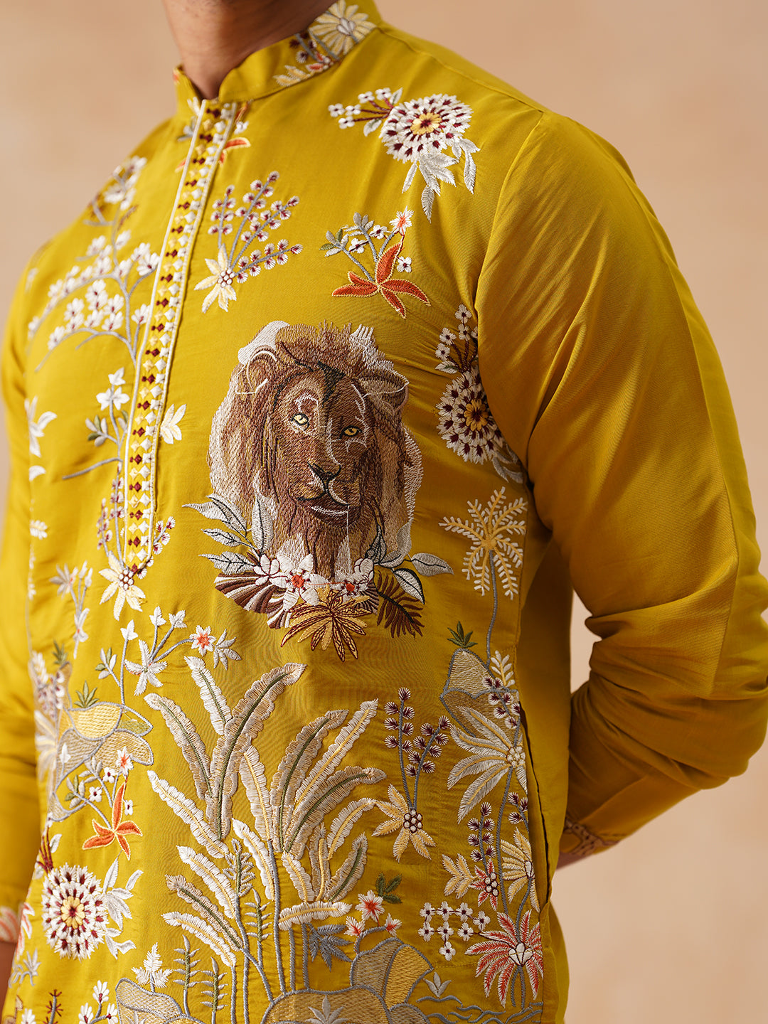 Floral Embroidered and Sequins Kurta (KO 5138 Mustard ) [FF] [L-7-8]