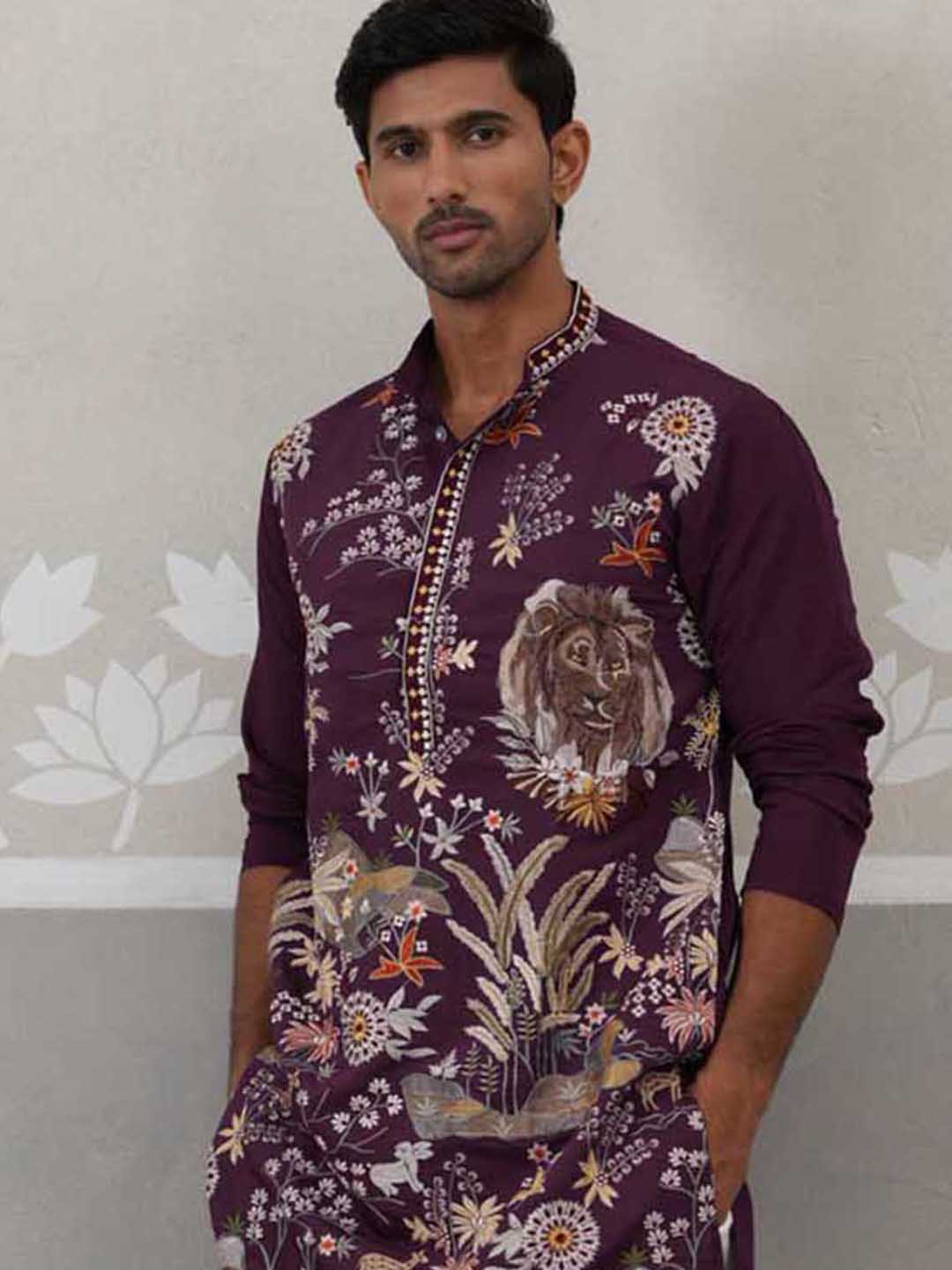 Floral Embroidered and Sequins Kurta (KO 5138 Purple ) [FF] [L-7-8]