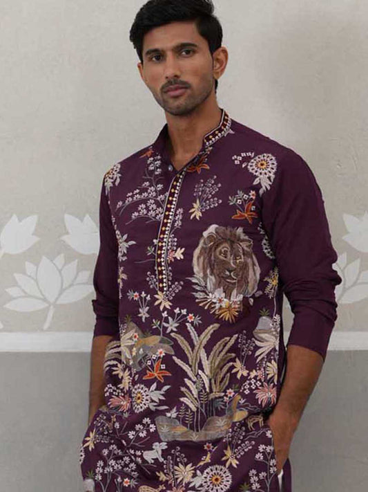 Floral Embroidered and Sequins Kurta (KO 5138 Purple ) [FF] [L-7-8]