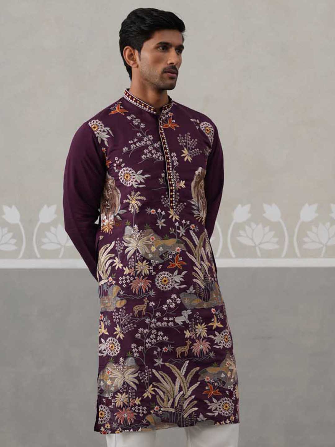 Floral Embroidered and Sequins Kurta (KO 5138 Purple ) [FF] [L-7-8]
